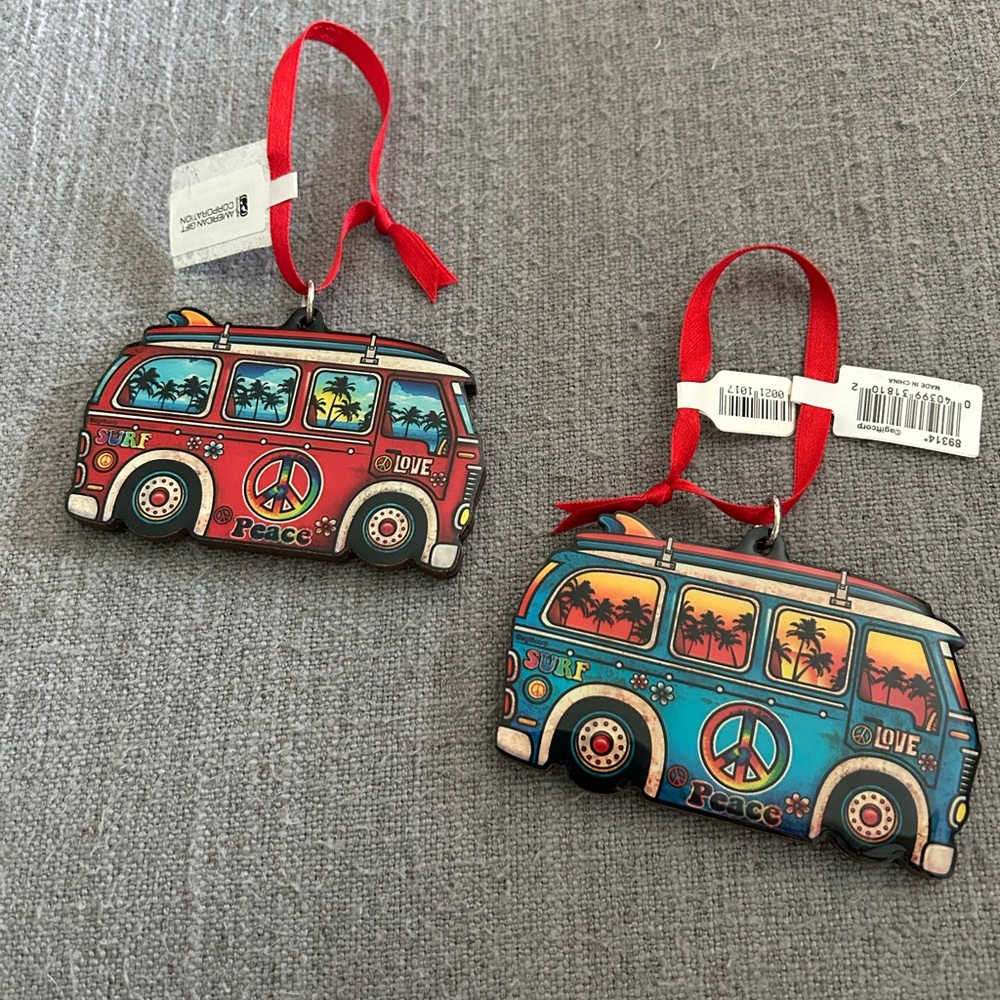 Vibrant Van Ornaments with Peace Symbols